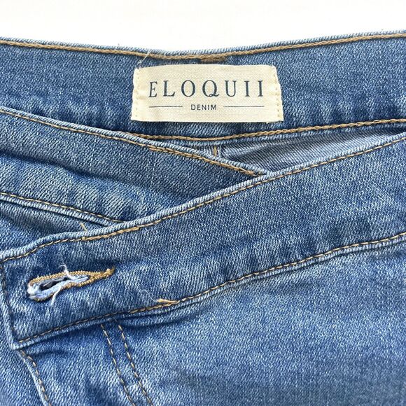 Eloquii Relaxed Jean with Overlap Waistband Light Wash Blue - Picture 4 of 14